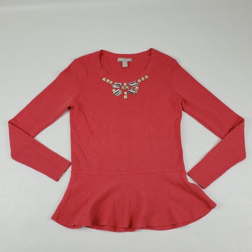 Banana Republic Jeweled Peplum Sweater Coral Womens Medium Wool Cashmere Top